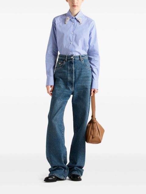 Prada embroidered stripe shirt - Blue - zdjęcie produktu nr 2