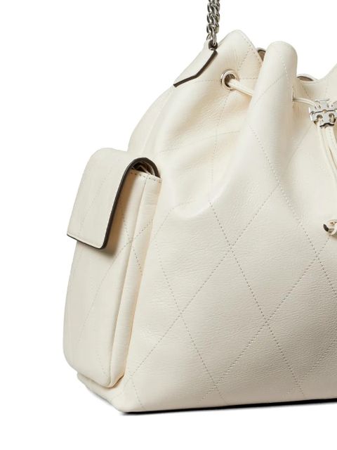 Tory Burch large Charlie quilted drawstring shoulder bag - White