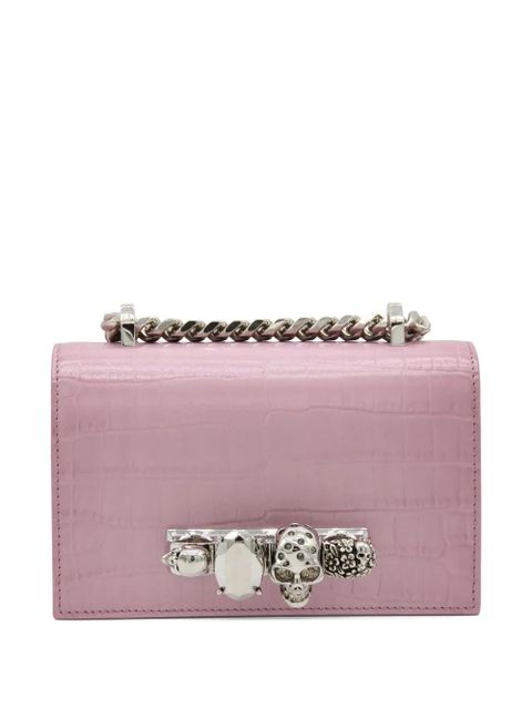 Alexander McQueen skull-embellished crocodile-effect leather shoulder bag - Pink - zdjęcie produktu nr 1