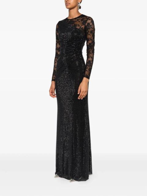 Self-Portrait rhinestone-embellished long-sleeve maxi dress - Black
