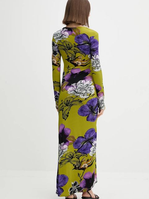 Desigual sukienka NECKLINE LA kolor zielony maxi dopasowana 25WWVK37