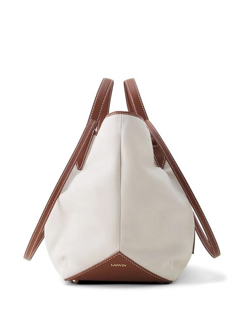 Lanvin Catch leather-trim logo-patch tote bag - Neutrals