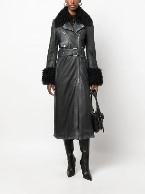 Blumarine shearling-trim leather coat - Black - zdjęcie produktu nr 2
