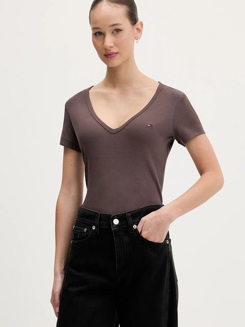 Tommy Jeans t-shirt damski kolor brązowy DW0DW17385 - zdjęcie produktu nr 1