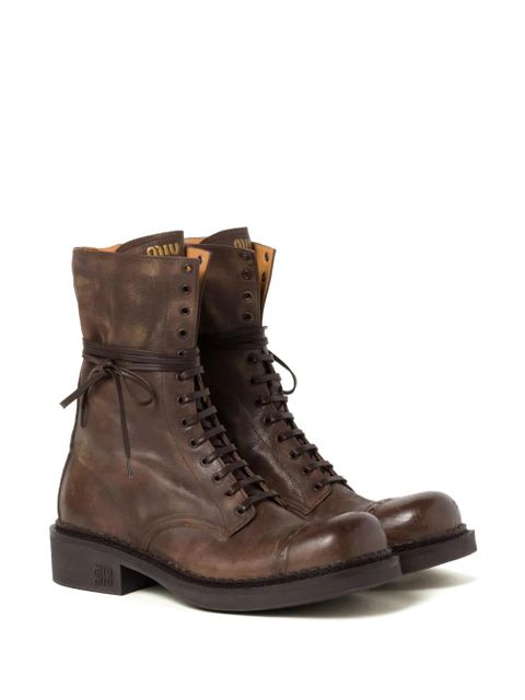Miu Miu Leather Laced boots (35mm) - Brown