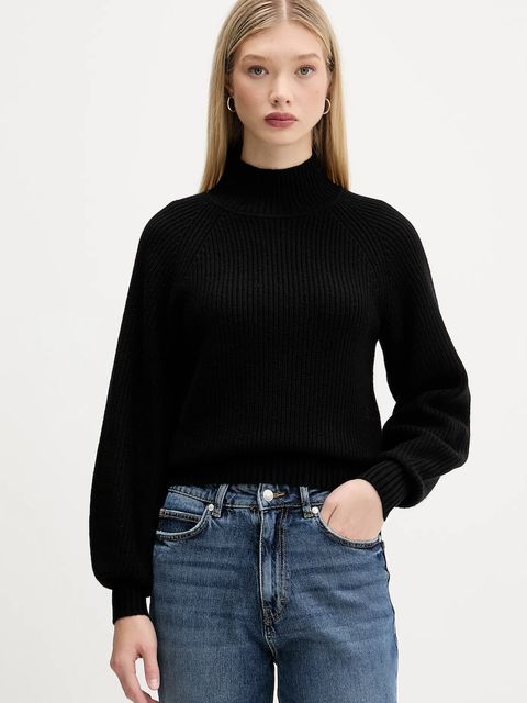 HUGO sweter z wełną damski kolor czarny z półgolfem 50548292 - zdjęcie produktu nr 1