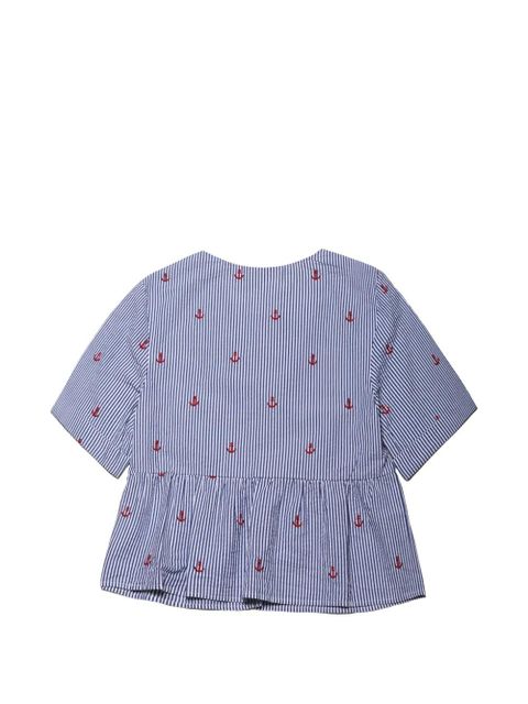 MC2 Saint Barth anchor-embroidered striped blouse - Blue - zdjęcie produktu nr 2