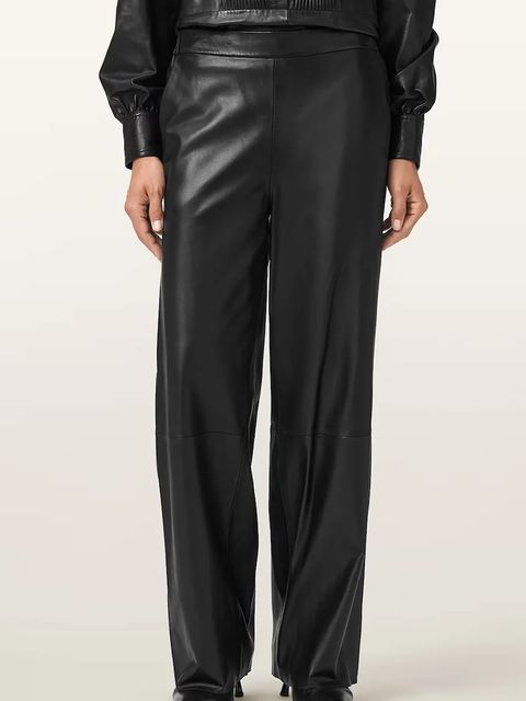 AllSaints spodnie skórzane ASH damskie kolor czarny szerokie high waist W028TD