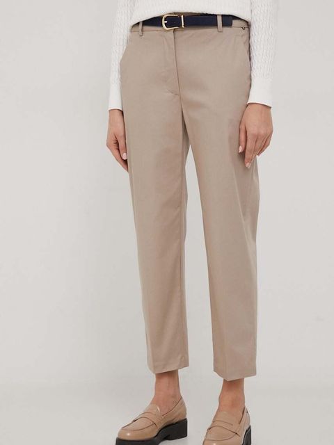 Tommy Hilfiger spodnie damskie kolor beżowy proste high waist WW0WW40504 - zdjęcie produktu nr 1