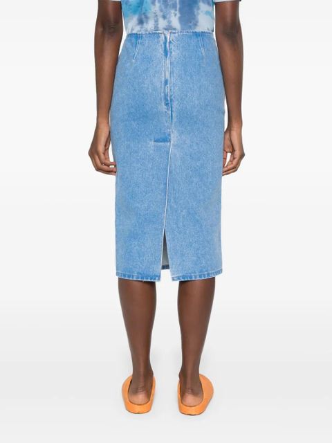 Marni logo-patch denim pencil skirt - Blue