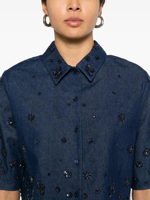 Maje embellished buttoned cotton shirt - Blue