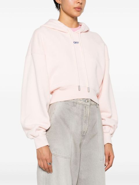 Off-White floral-embroidered cropped hoodie - Pink