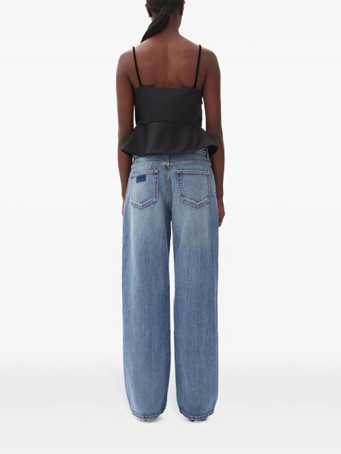 GANNI peplum-hem cropped satin top - Black