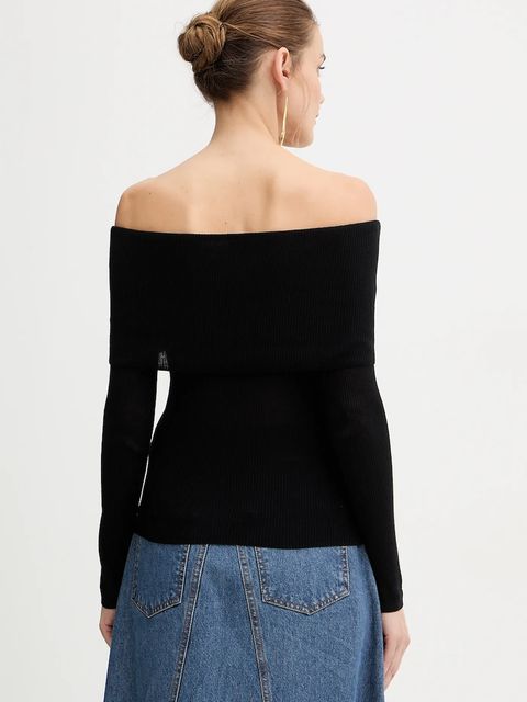 Guess longsleeve MELANIE kolor czarny dekolt hiszpański W5BR48 Z0612