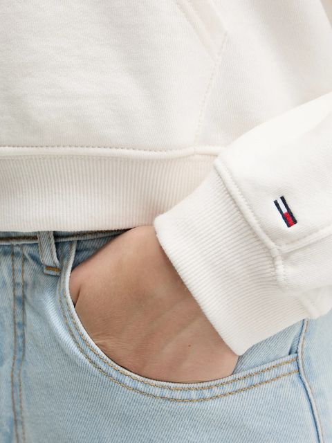 Tommy Jeans bluza bawełniana damska kolor beżowy z kapturem z aplikacją DW0DW21598