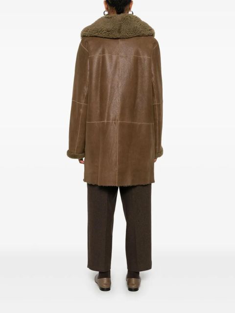 LEMAIRE asymmetric shearling coat - Brown