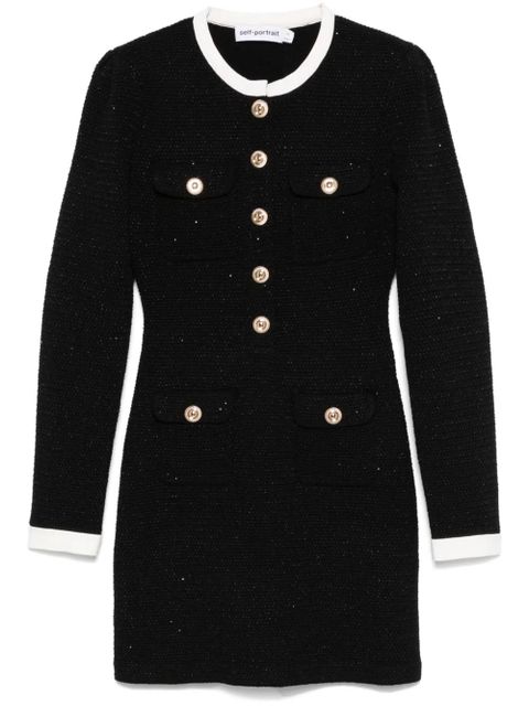 Self-Portrait knitted contrast-collar mini dress - Black - zdjęcie produktu nr 1