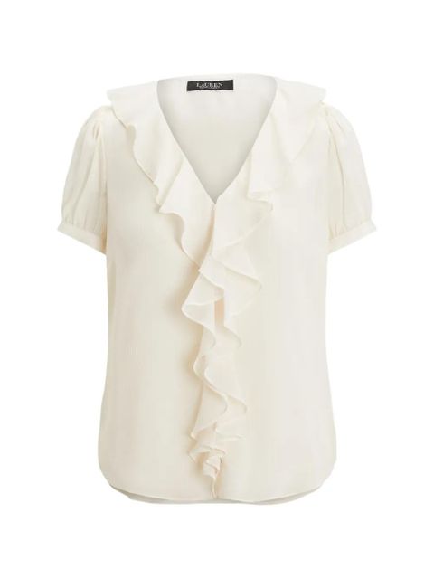 Lauren Ralph Lauren ruffled V-neck top - Neutrals - zdjęcie produktu nr 1
