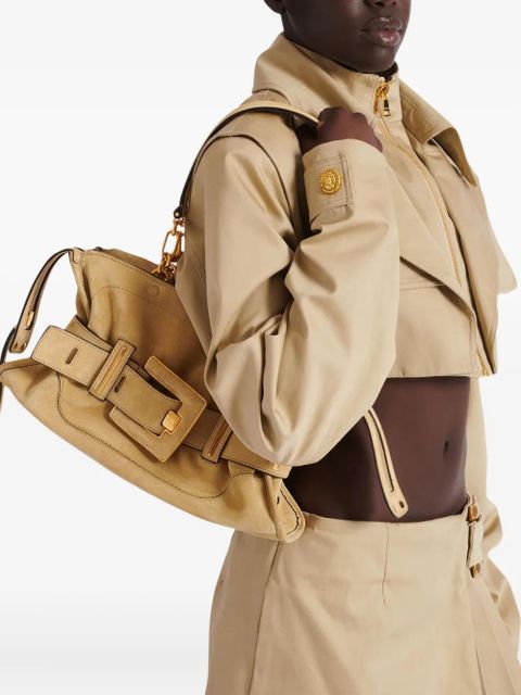 Balmain Anthem suede buckle shoulder bag - Neutrals - zdjęcie produktu nr 2