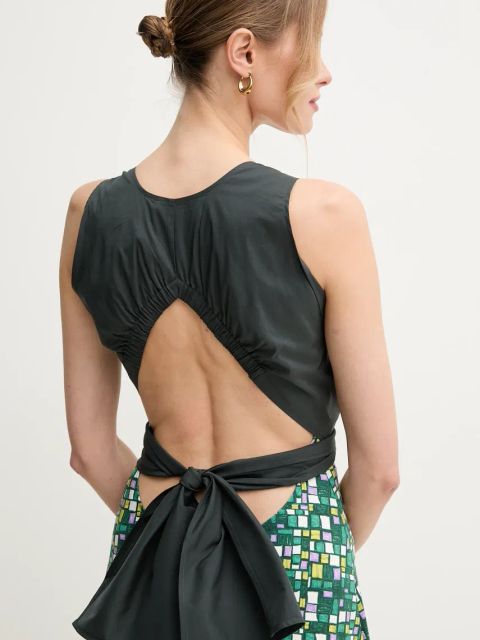 Weekend Max Mara sukienka bawełniana kolor zielony midi rozkloszowana 2515621016600