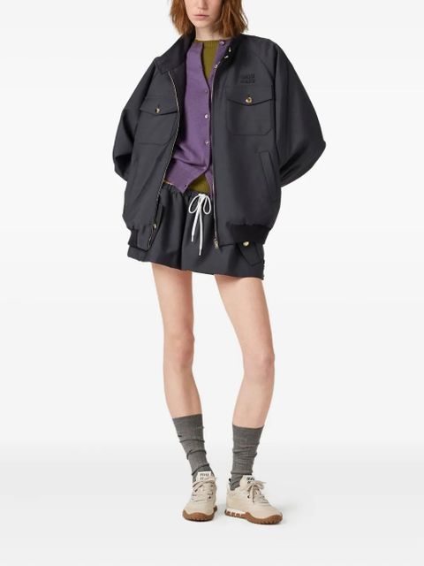 Miu Miu embroidered logo ribbed-knit jacket - Grey - zdjęcie produktu nr 2