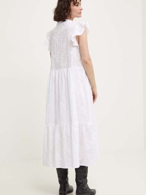 Answear Lab sukienka bawełniana kolor biały midi rozkloszowana
