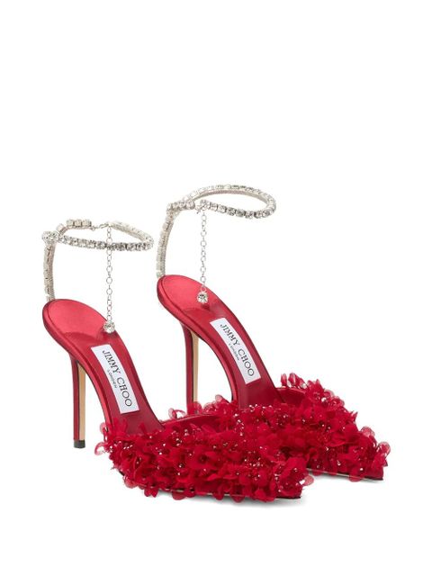 Jimmy Choo 100mm Saeda crystal-embellished floral pumps - Red - zdjęcie produktu nr 2