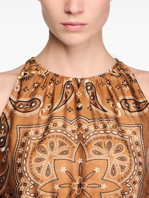 SANDRO paisley-pattern tie-detail midi dress - Brown