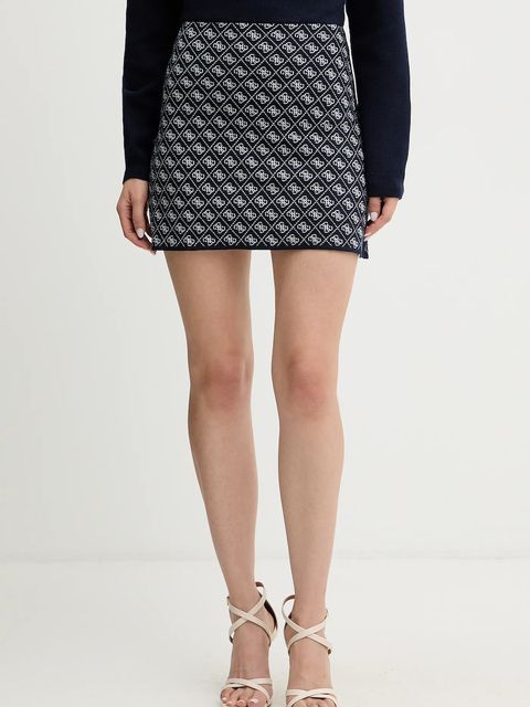 Guess spódnica z domieszką wełny AUBREY kolor granatowy mini ołówkowa W5BD81 Z3JD2