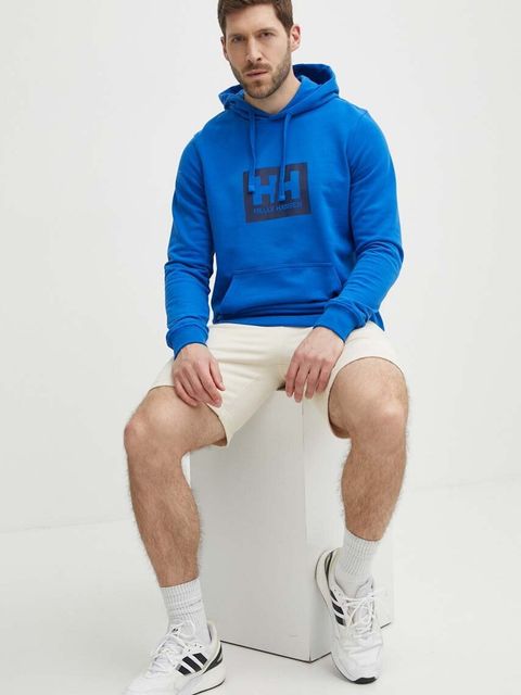 Helly Hansen bluza bawełniana kolor niebieski z kapturem z nadrukiem 53289 - zdjęcie produktu nr 2