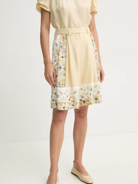 MUNTHE szorty jedwabne FABIANE kolor beżowy wzorzyste high waist 251140125118