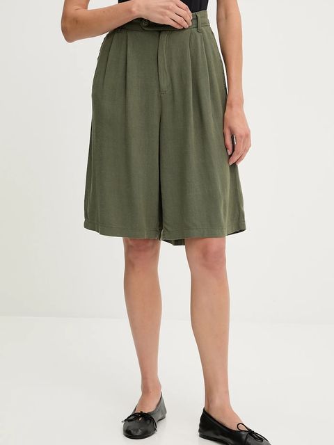 Answear.LAB szorty lniane damskie kolor zielony gładkie high waist - zdjęcie produktu nr 1