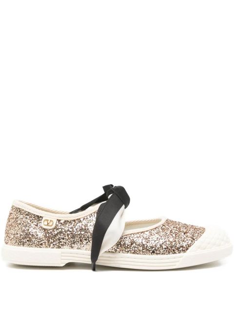 Valentino Garavani glittered bow-detail ballet flats - Gold - zdjęcie produktu nr 1