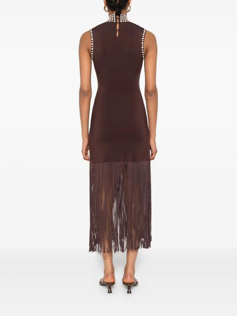 SANDRO high-neck fringe dress - Brown