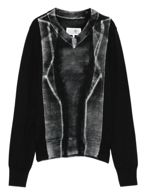 MM6 Maison Margiela V-neck graphic-print sweater - Black - zdjęcie produktu nr 1