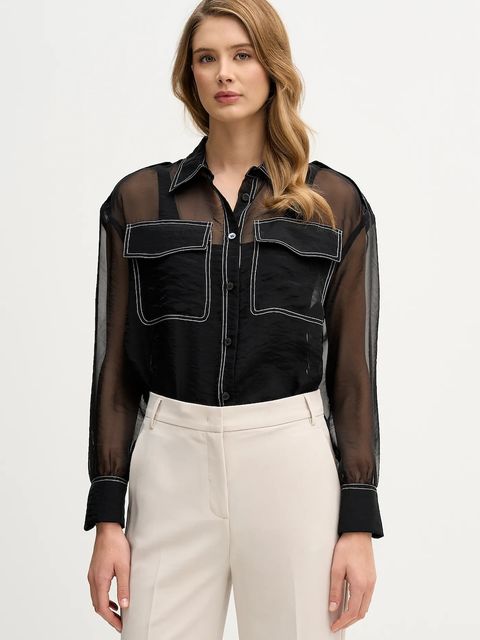 Sisley koszula damska kolor czarny relaxed z kołnierzykiem klasycznym 5VGNLQ09I - zdjęcie produktu nr 1