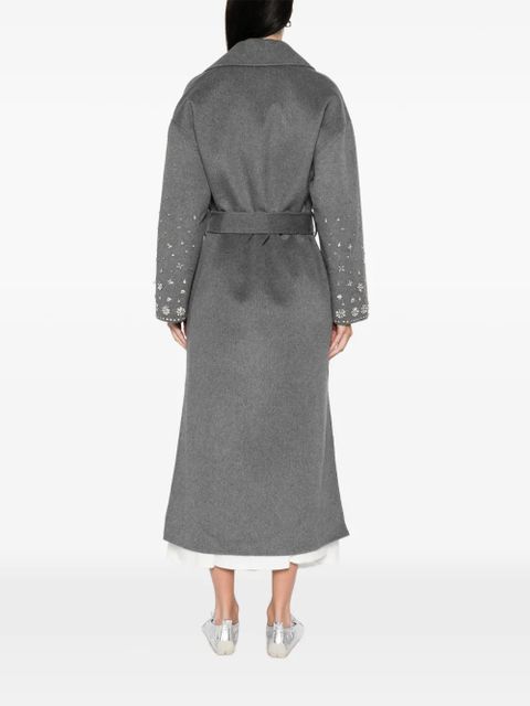Maje embellished-belted single-breasted coat - Grey