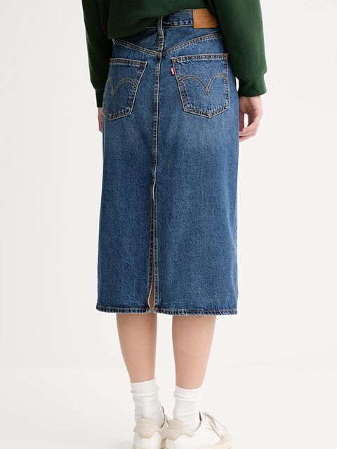 Levi's spódnica jeansowa kolor niebieski midi prosta 001VH
