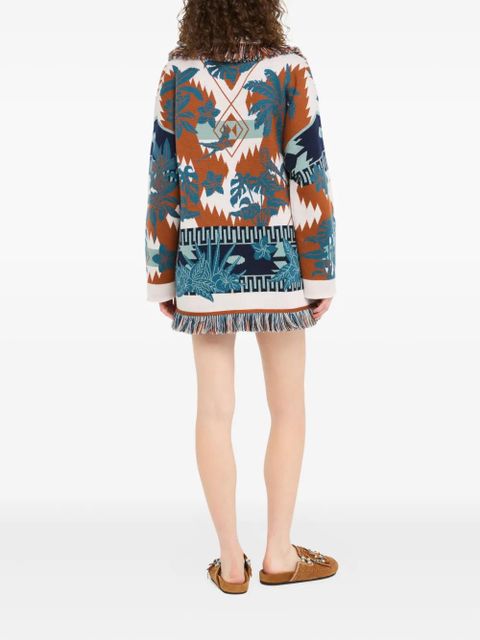 Alanui Island Soul fringed floral cardigan - Blue
