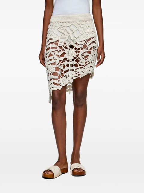 GANNI asymmetric floral crochet skirt - Neutrals