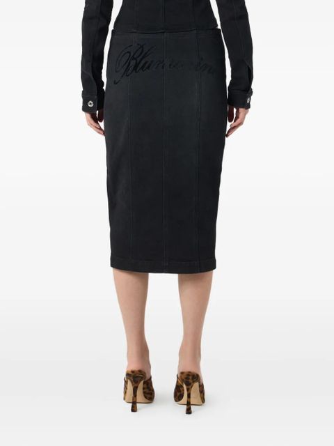 Blumarine logo-print denim skirt - Black