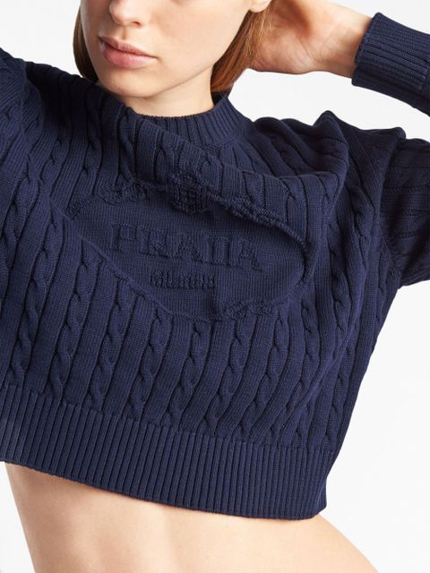 Prada logo-intarsia cable-knit jumper - Blue