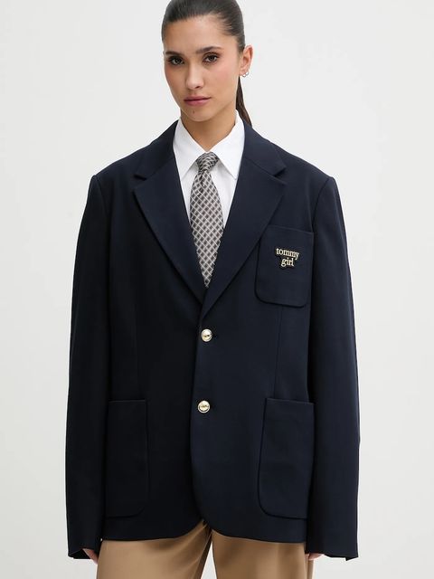 Tommy Jeans marynarka kolor granatowy jednorzędowa gładka DW0DW22495 - zdjęcie produktu nr 1