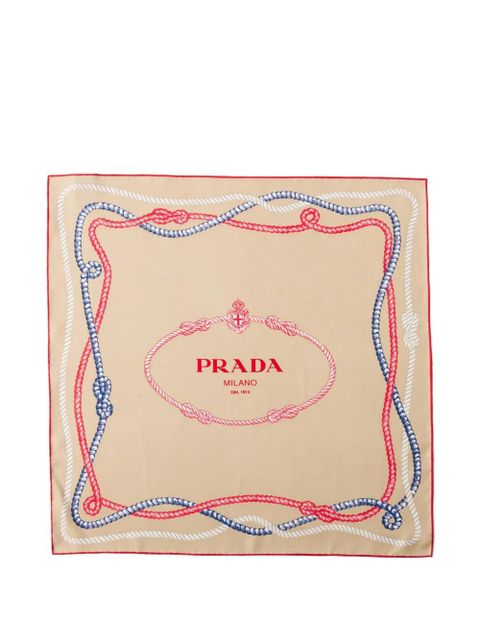 Prada printed silk twill skinny scarf - Neutrals - zdjęcie produktu nr 1