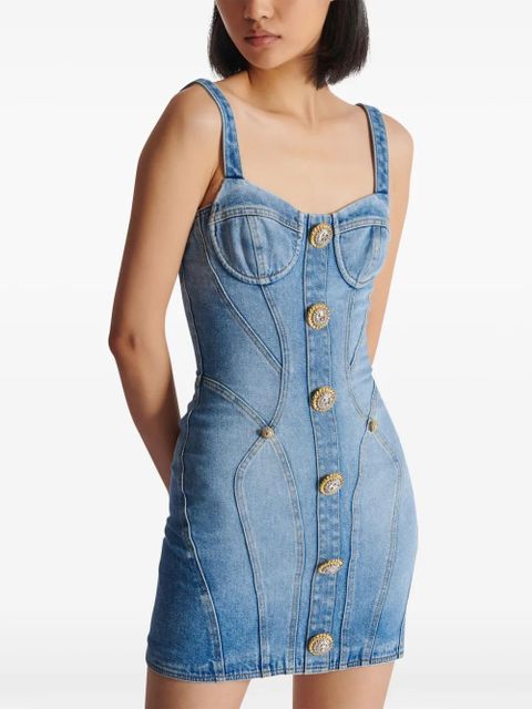 Balmain button-embellished denim minidress - Blue