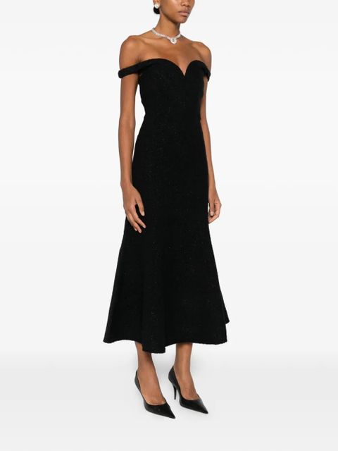 Self-Portrait off-shoulder boucle midi dress - Black - zdjęcie produktu nr 2