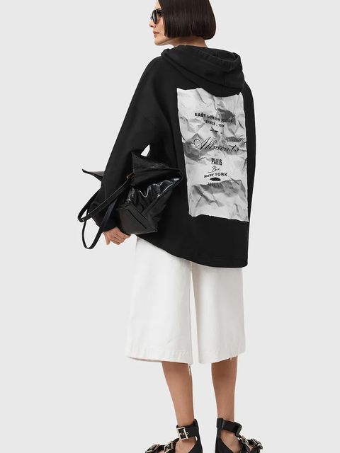 AllSaints bluza bawełniana ETTI damska kolor czarny z kapturem wzorzysta W054JD