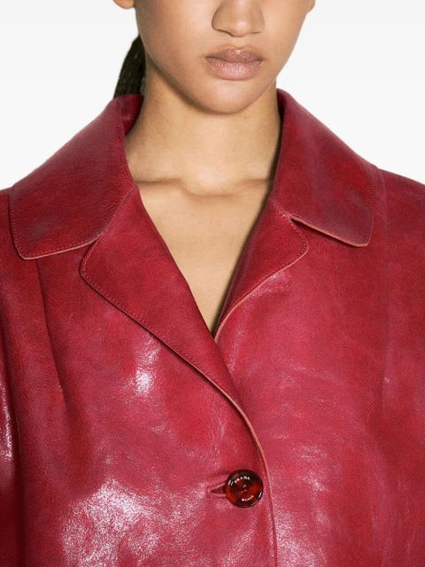 Prada button-fastening leather coat - Red