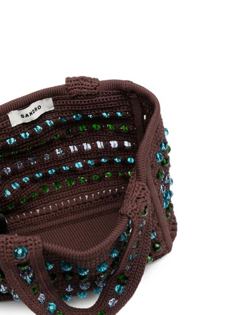 SANDRO bead-embellished crochet-knit tote bag - Brown