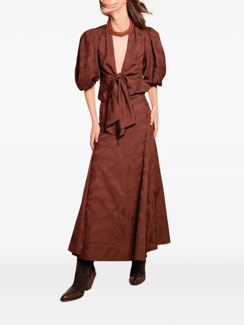 Johanna Ortiz Encanto De Isla palm-jacquard midi skirt - Brown - zdjęcie produktu nr 2